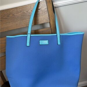 Coach Blue Structured Tote Bag with Turquoise Handles